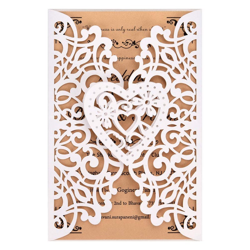 FOMTOR White Laser Cut Wedding Invitations Kits 50 Packs Laser Cut Wedding Invitations with Blank Printable Cards and Envelopes for Birthday Parties - Image 1